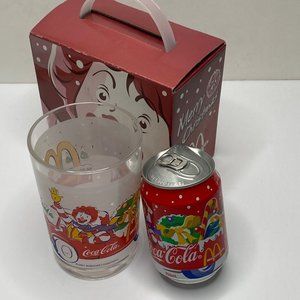 Vintage 2001 Coca Cola McDonald's Boxed Promo Set Glass Soda Can Christmas 180-B